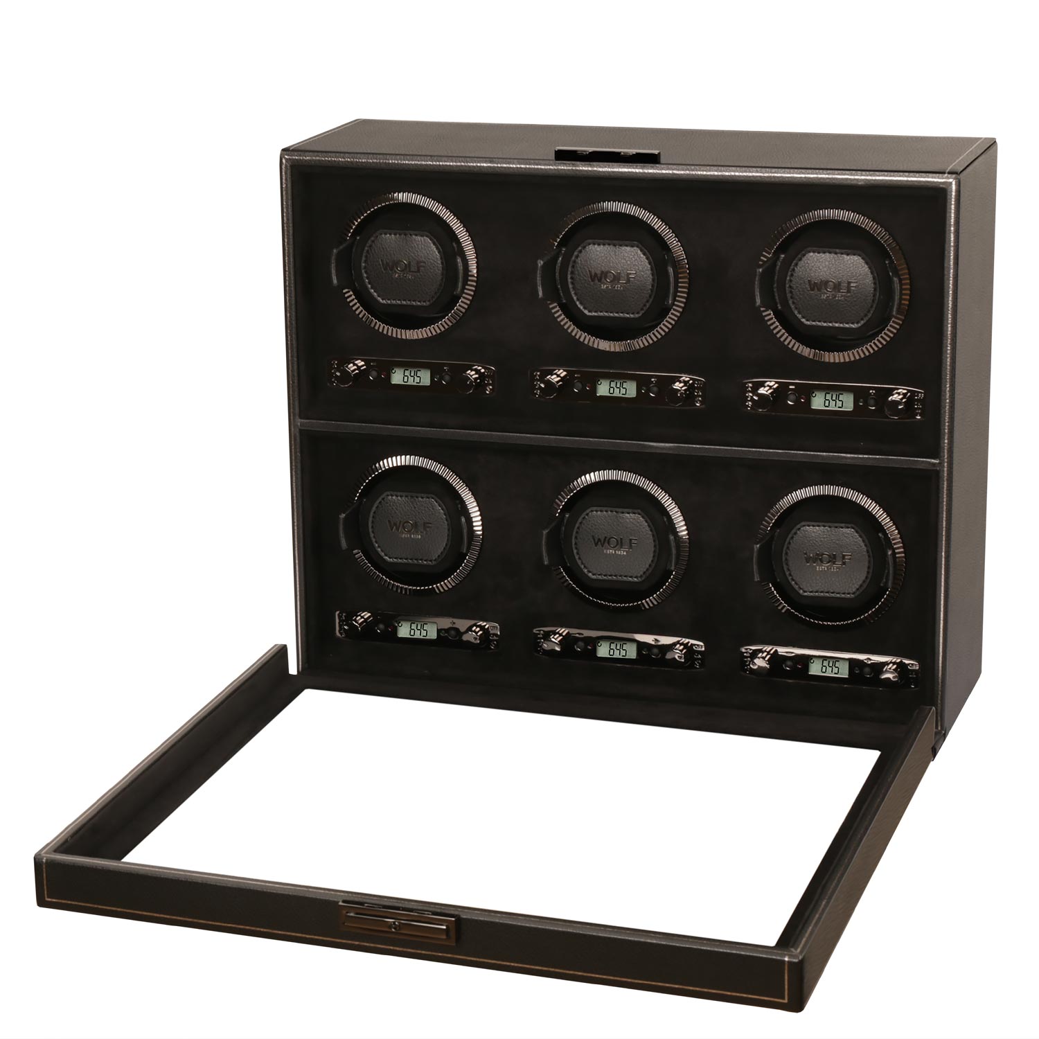 Wolf 'British Racing' 6 PC Watch Winder Black шкатулка с автоподзаводом на 6 часов. Артикул 792402